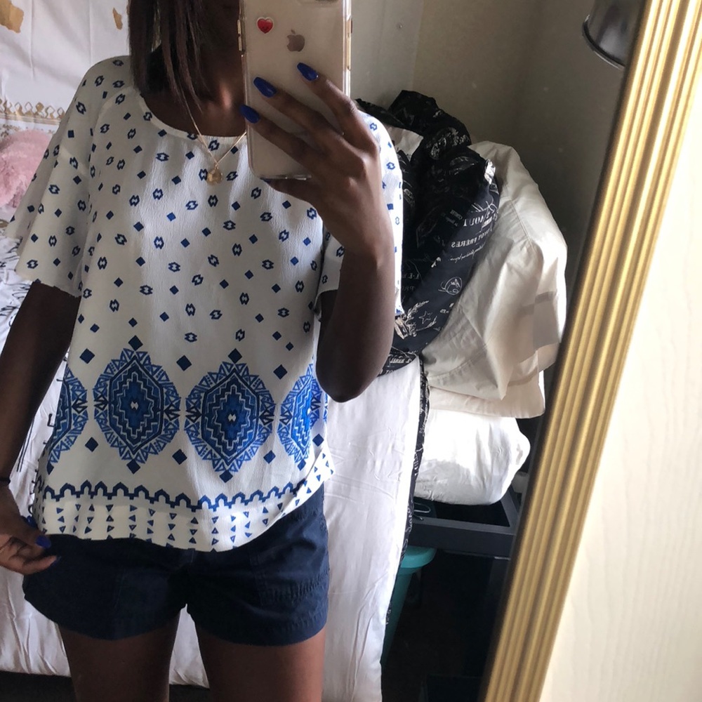 Royal blue and white blouse